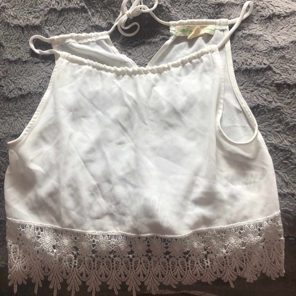 XS UO tie back white tank top